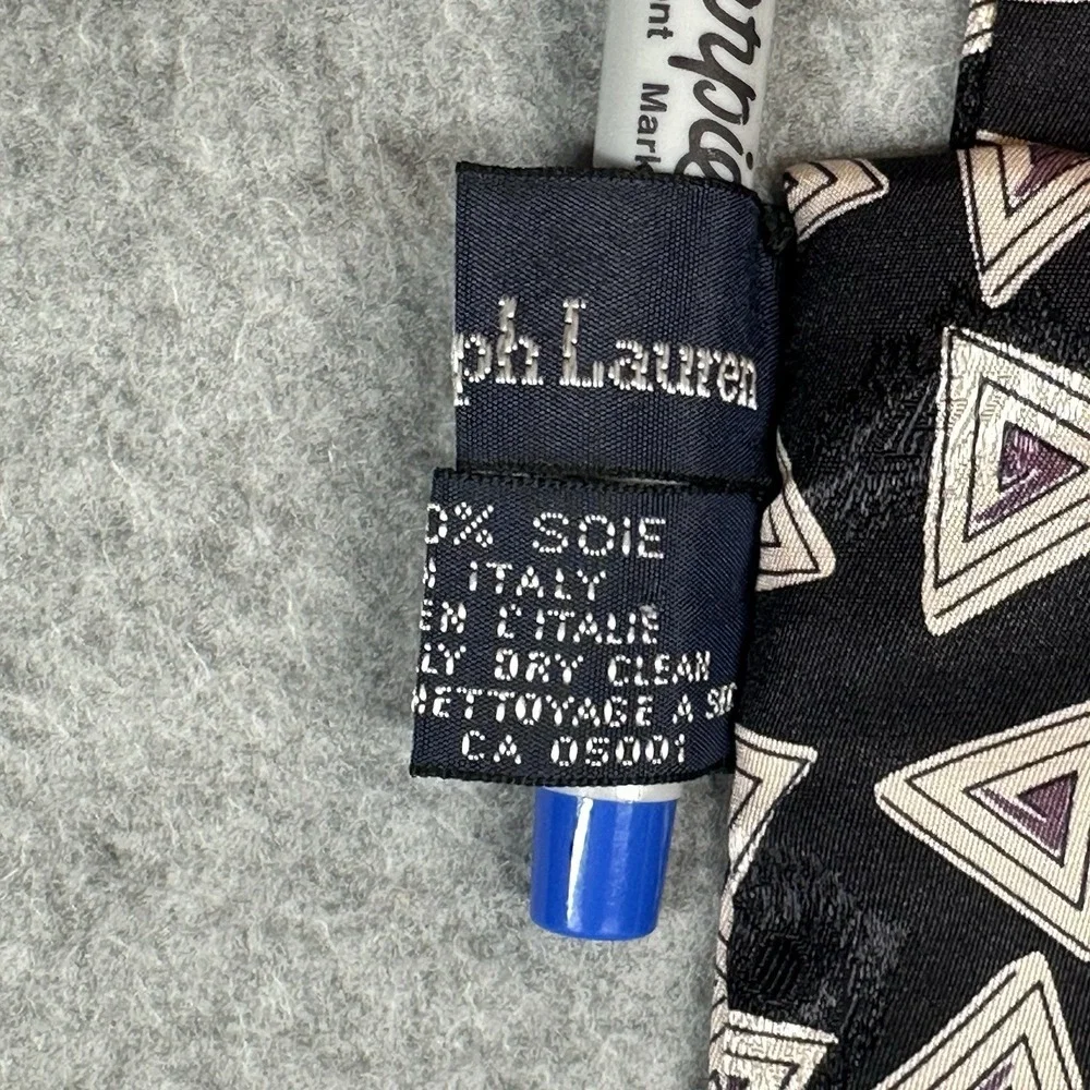 Vintage Polo Ralph Lauren Silk Tube Scarf Italy Navy‎ Geometric Print Y2K